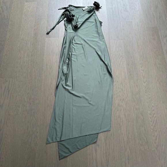 Coperni Cutout Sleeveless Asymmetrical Dress Gown Green Rose Flower - XL - Picture 2 of 13